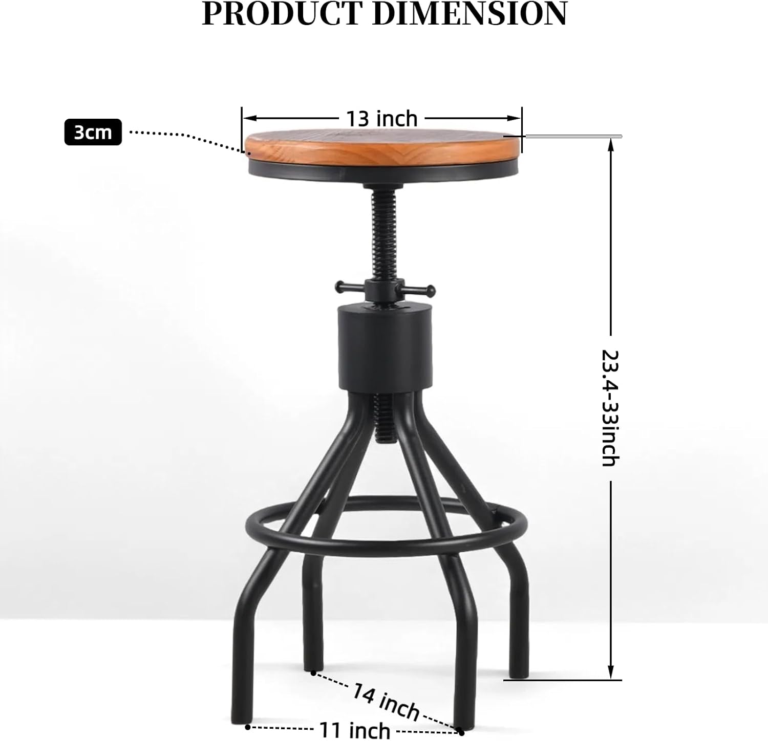 Industrial Bar Stool-Set of 2-Swivel Counter Coffee Chair-Extra Pub Height Adjustable 22-33 inch